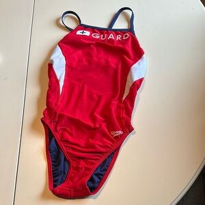 Speedo Red and White One Piece Swimwear